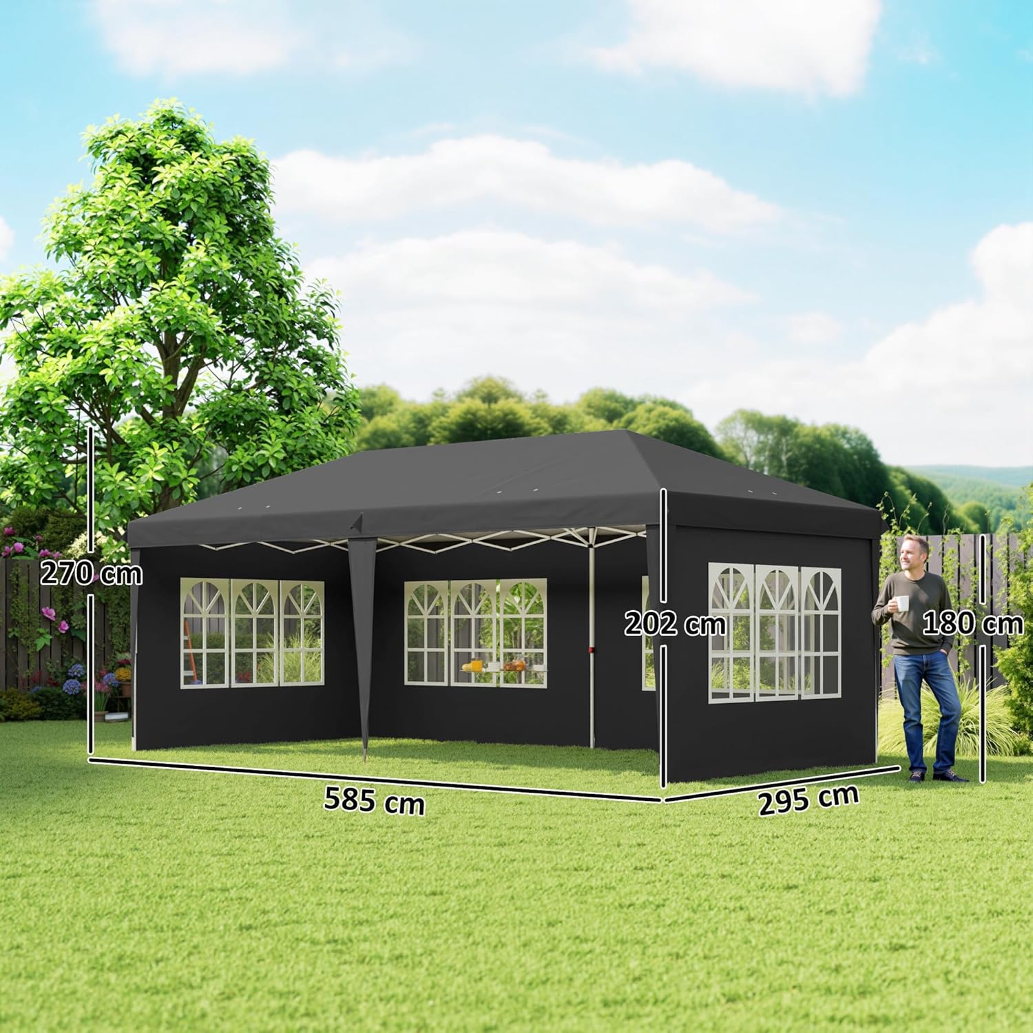 Outsunny - Tonnelle pliante pop-up 3x6m - 3 côtés amovibles, sac de transport, piquets, noir