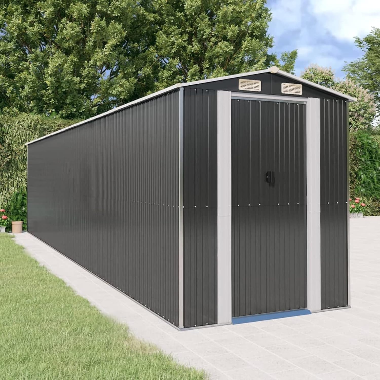 ShGaxin Abri de jardin, abris pour parcelles, abris de jardin, abri de jardin extérieur, maisons préfabriquées, acier galvanisé anthracite 192 x 855 x 223 cm