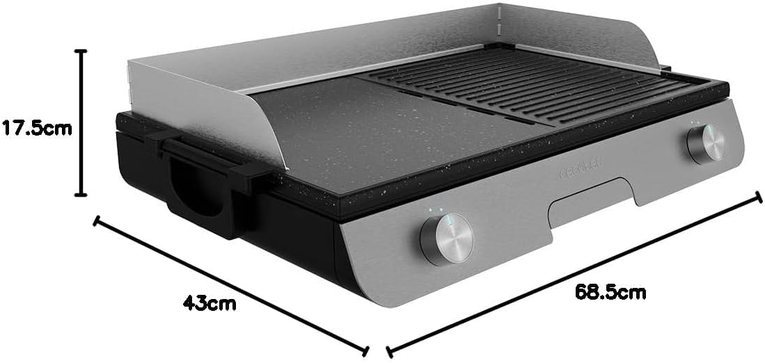 Cecotec - PerfectRoast 3000 - barbecue inox - 3000W, surface mixte, Rockstone antiadhésif, thermostat, bac graisse 03182