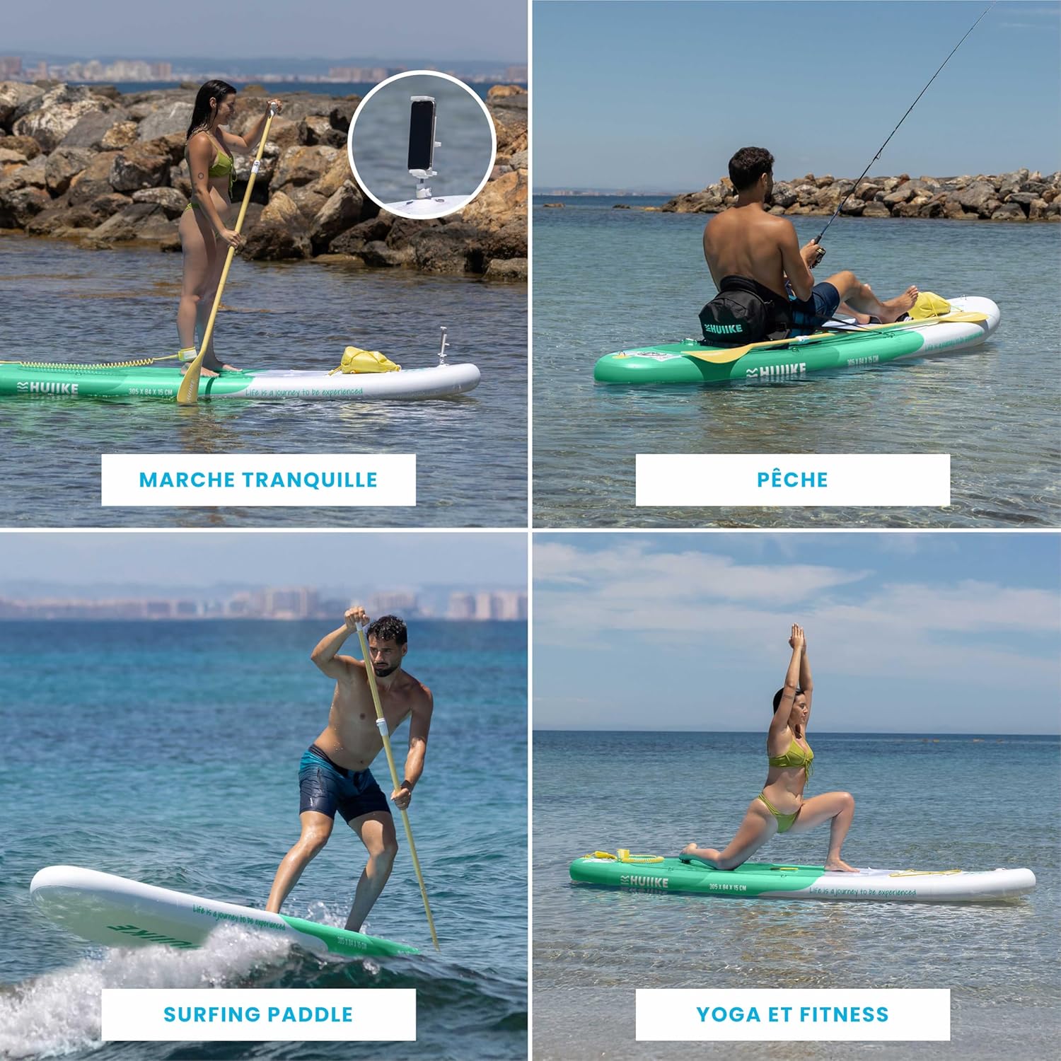 HUIIKE Paddle Gonflable Adulte avec Accessoires Inclus, Pagaie, Ailerons, Pompe. Planche de Stand Up Paddle Grande Stabilité et Résistance. 305 x 84 x 15 cm, Jusqu'à 130 kg