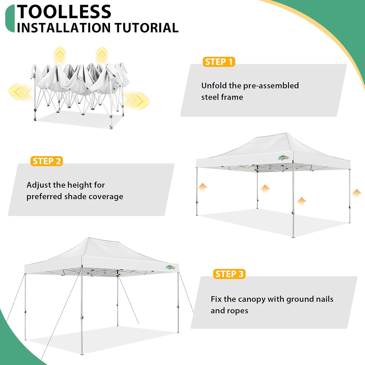 COBIZI - tonnelle pliante série 3.0 - 3x4,5m - étanche, UV 50+, cadre épais