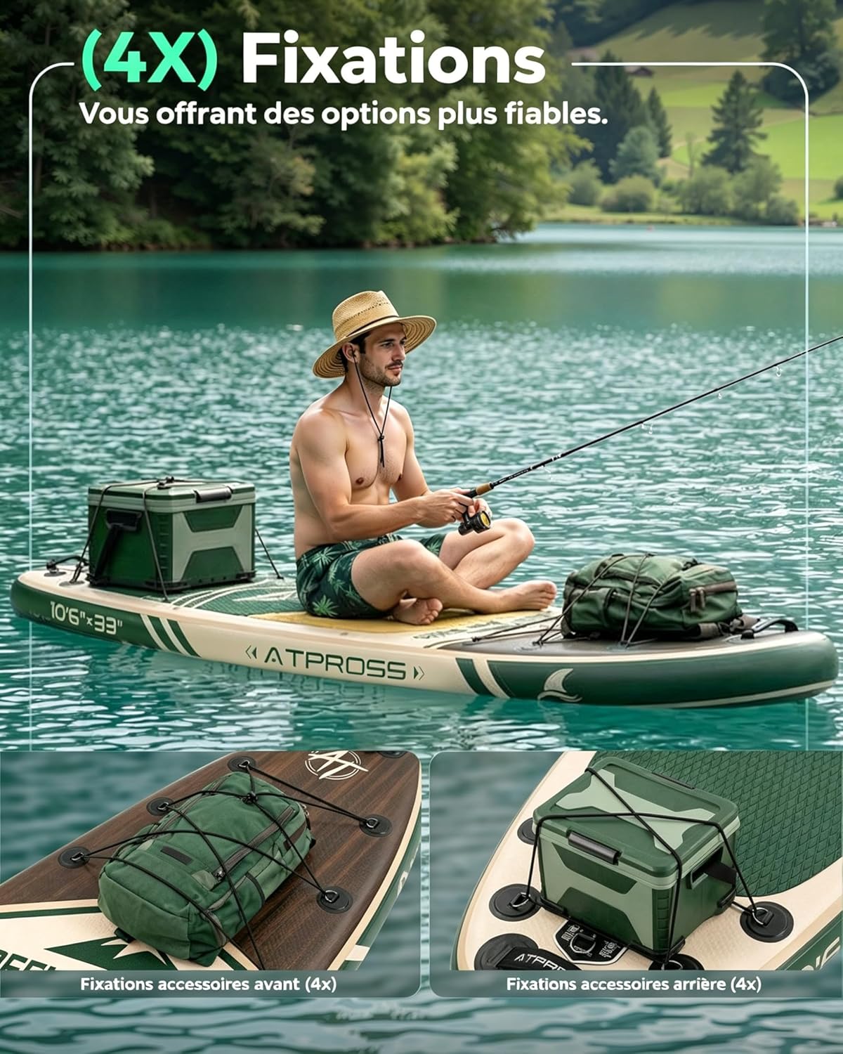 Stand Up Paddle Gonflable Adulte avec Siège Kayak & Accessoires, 320x84cm Planche de Sup Extra Large pour 2 Personnes, Charge 200kg, Kayak Gonflable 2 Places Stable et Antidérapant pour Surf