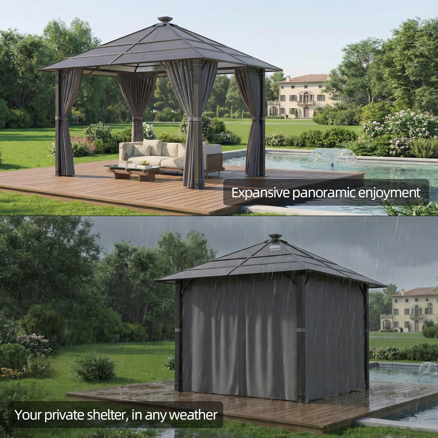 JUMMICO - tonnelle aluminium série jardin 3x3m, toit transparent, solaire, imperméable