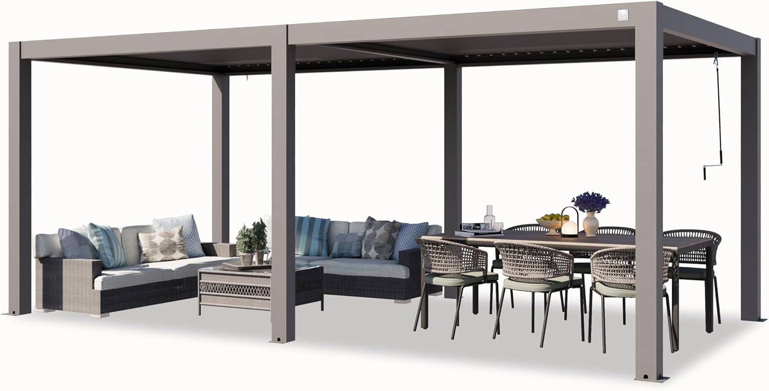 Primeyard - Pergola série aluminium - 3x6 m - lames orientables, poteaux alu, gris