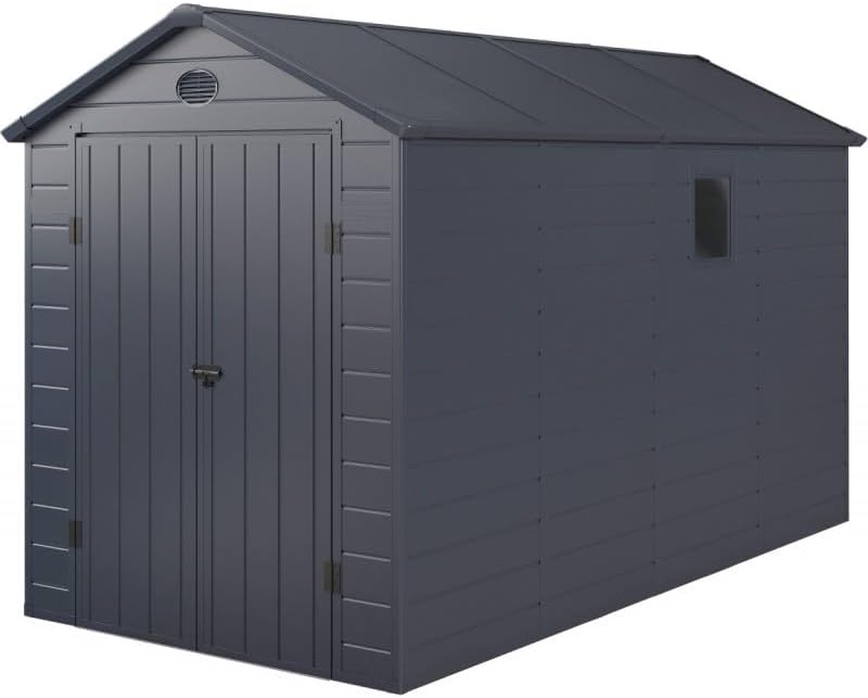 Jôbu Abri de Jardin Résine Anthracite 6,99m² | Double Porte Verrouillable, Structure Acier Galvanisé | Kit de Fondation Inclus, Ventilation, Fenêtre, Garantie 10 Ans