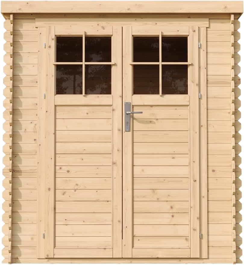 TIMBELA - Abri de jardin avec sol, 204x204x200 cm, bois traité, porte sécurisée, toit étanche M309F+M309G