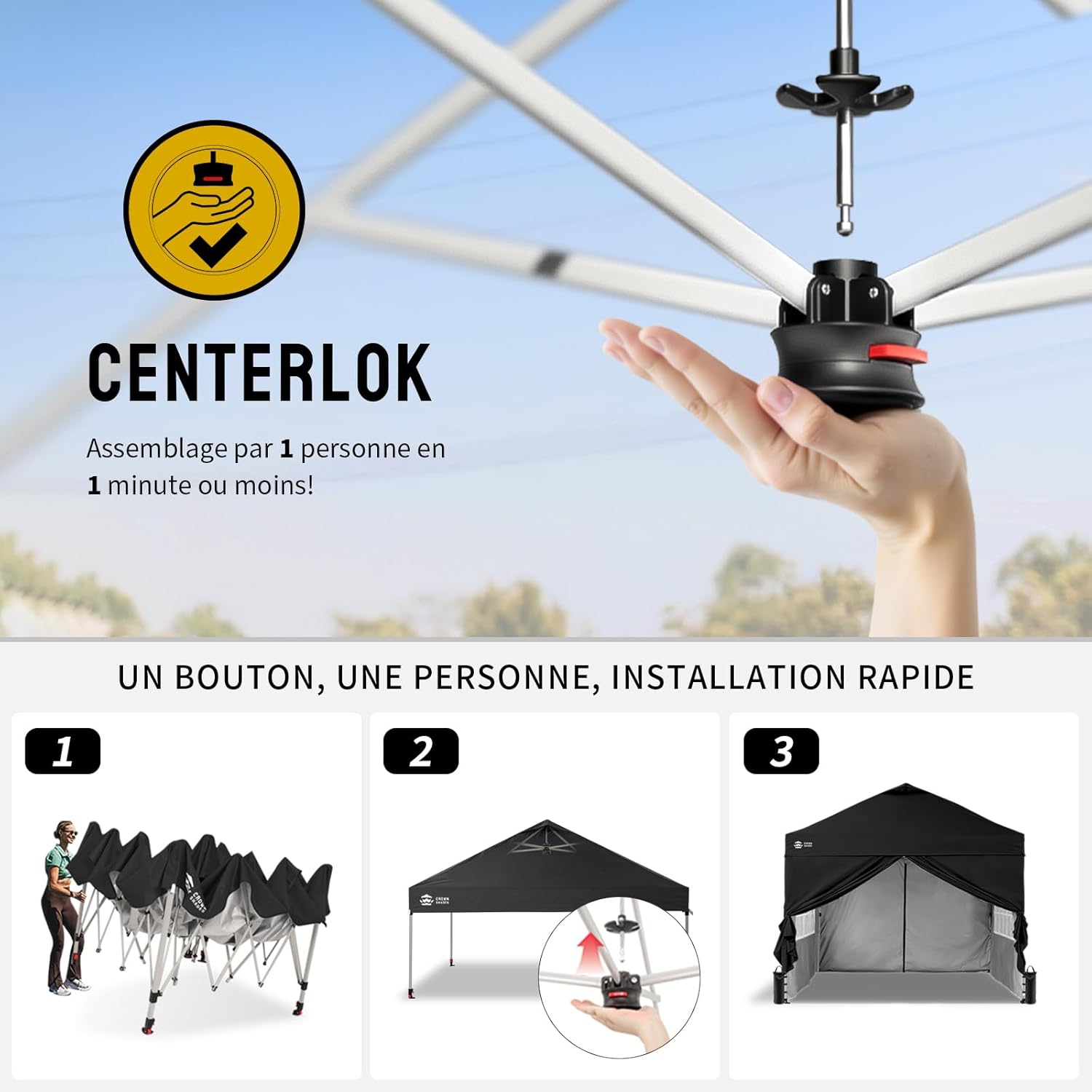 Crown Shades - Tonnelle pliante 3x3m imperméable, P/Pop-Up, 4 parois amovibles, Sac, UPF 50+ - CN0032