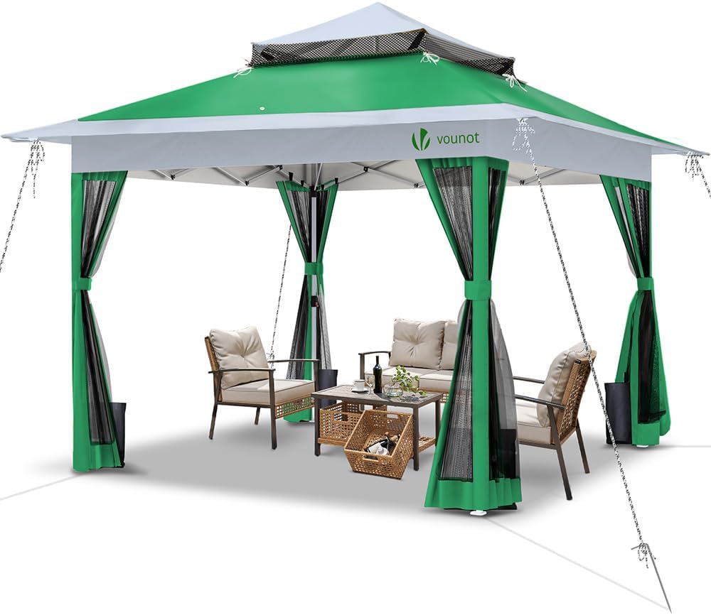 VOUNOT - Tonnelle Pop up jardin 3,6x3,6m anti-UV moustiquaire acier