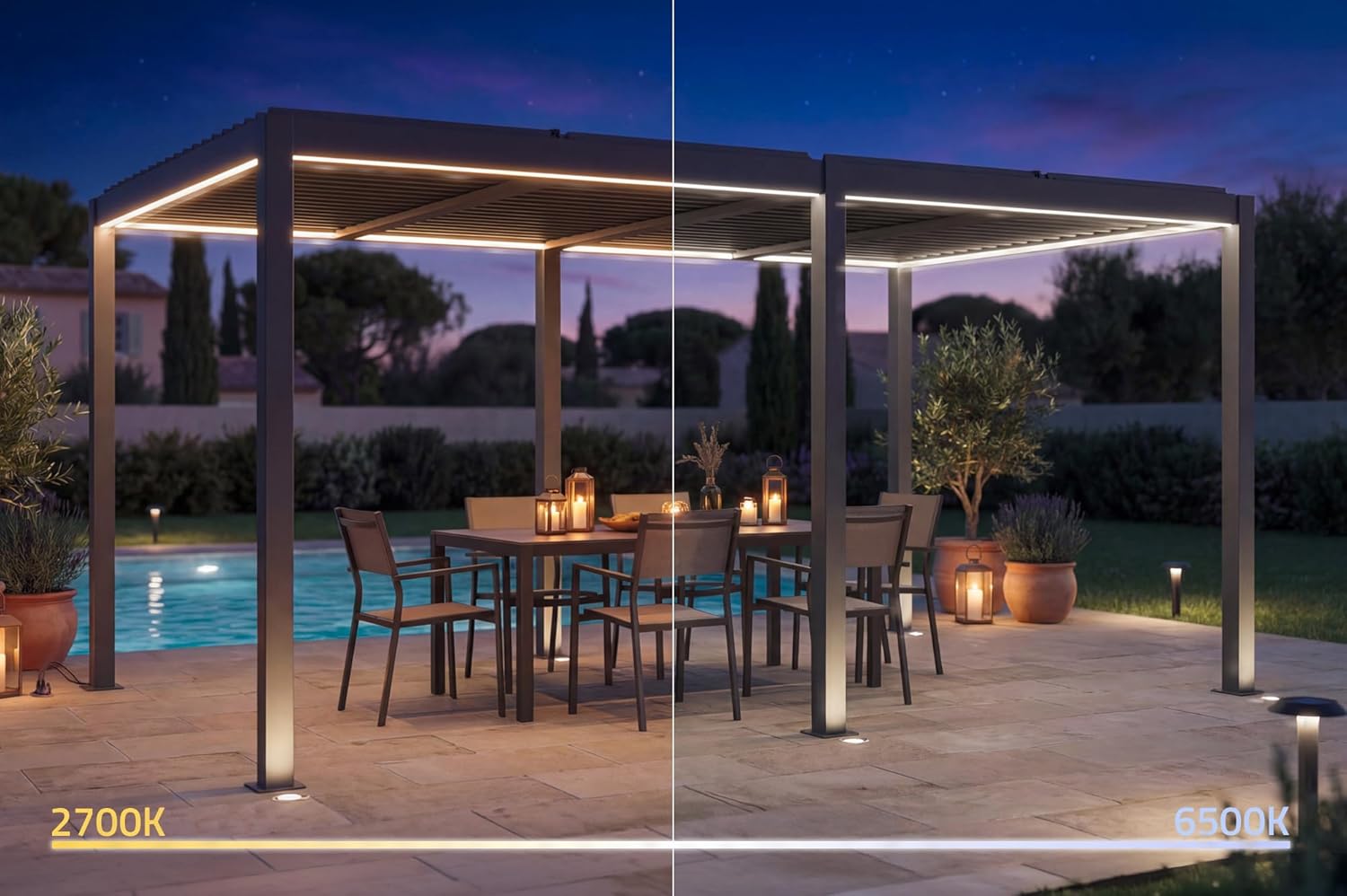 Cazeboo - AGOSTA série - pergola motorisée 5x3m LED aluminium gris AGOSTA