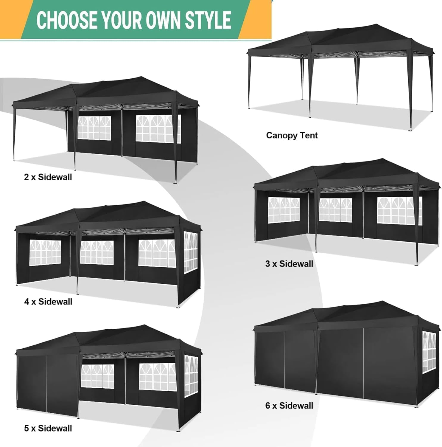 COBIZI - Tonnelle pliante 3x6m étanche, stable, anti-UV, 6 parois