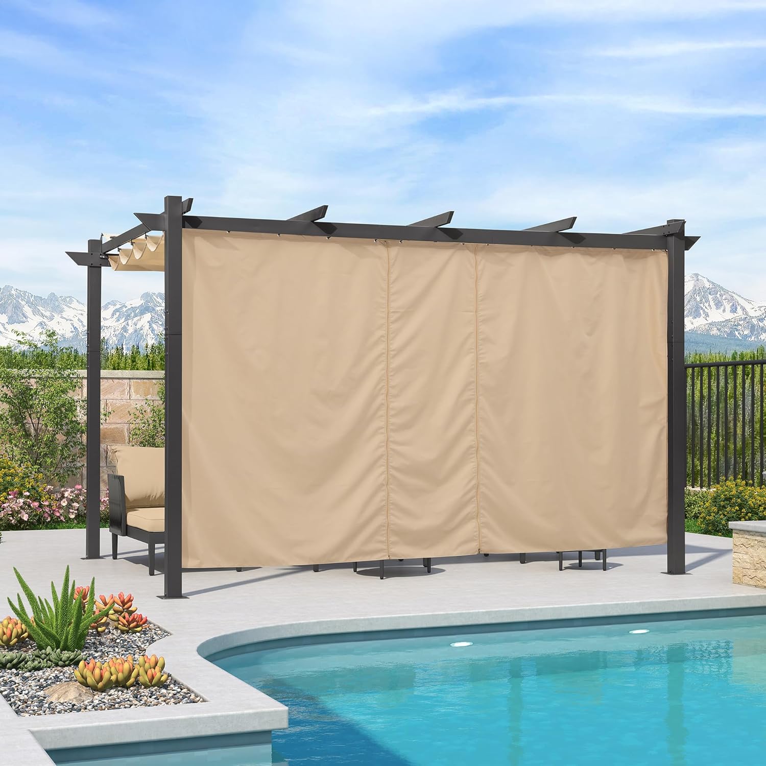PURPLE LEAF - pergola aluminium - 4x3m - rideau, toit rétractable, kaki