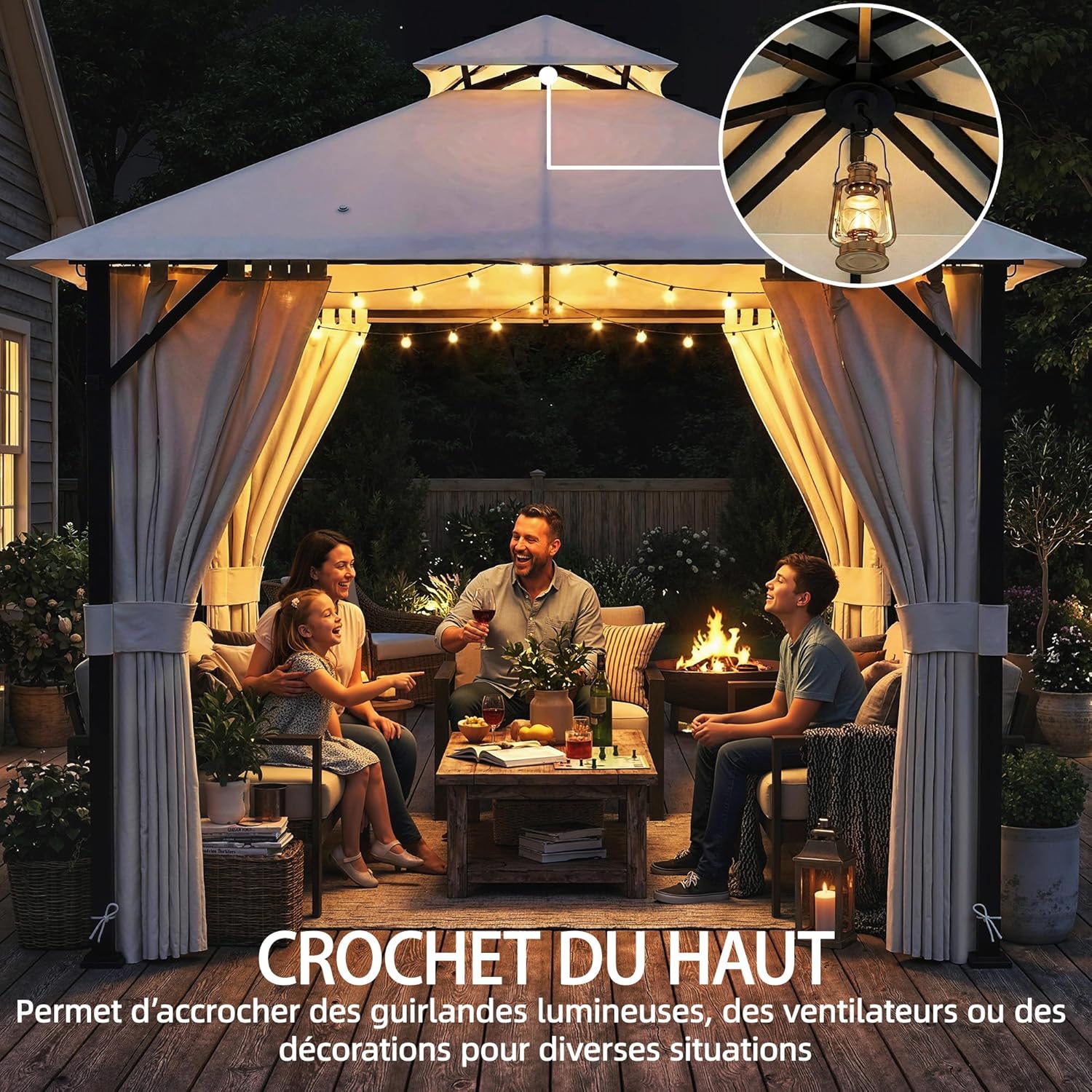 Outsunny - tonnelle pavillon 3x3m - métal robuste, toit double, rideaux, UPF50+