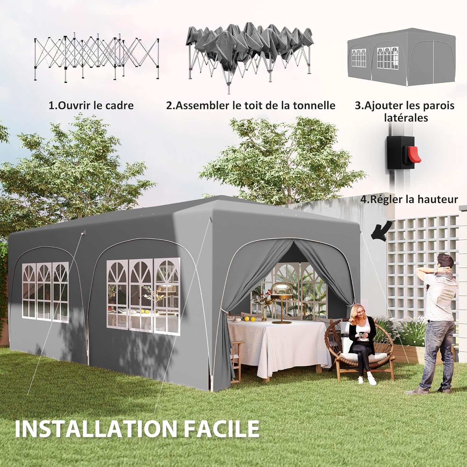 Outsunny - tonnelle pliante 3x6 m - UPF50+, sac, réglable, gris