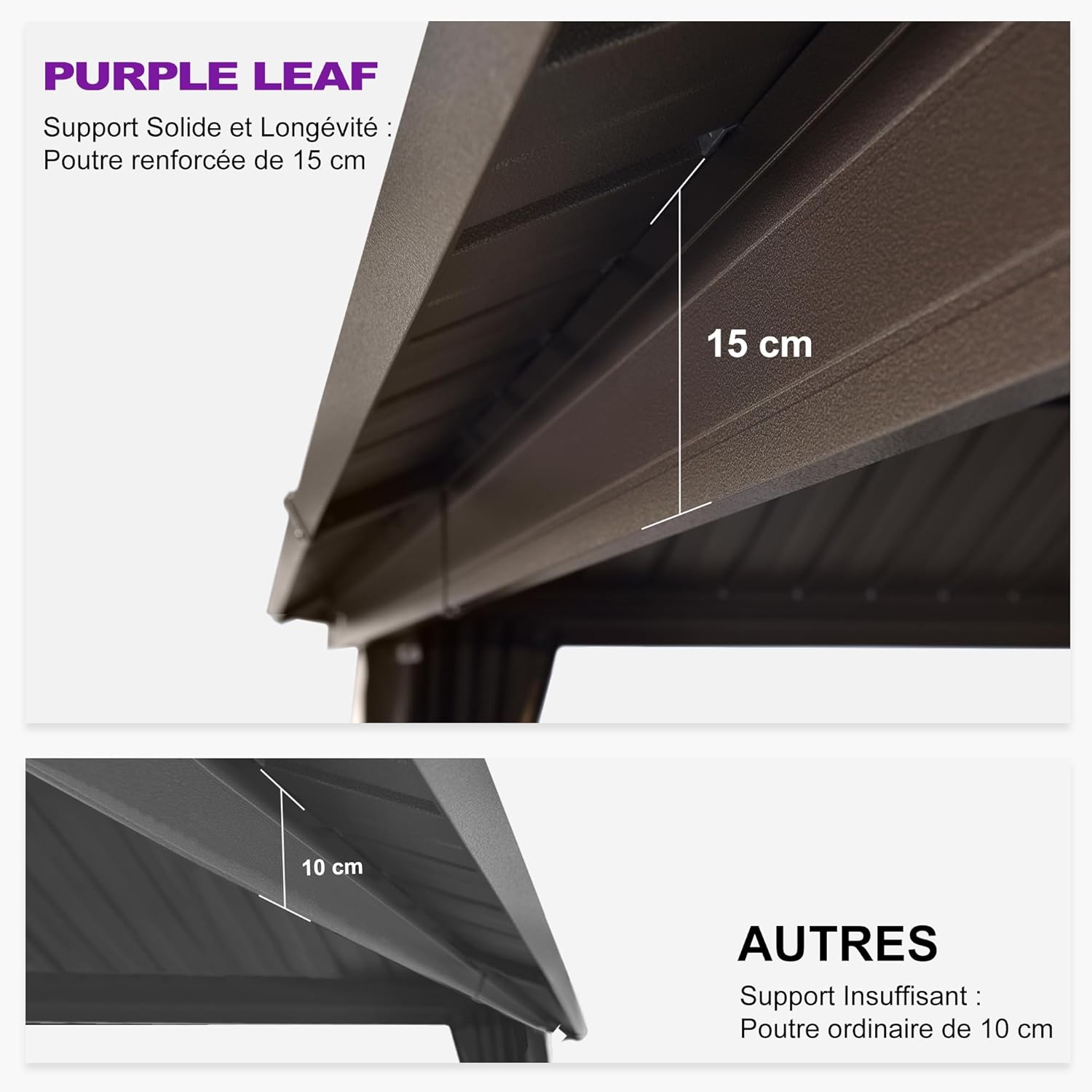 PURPLE LEAF - pergola double toit rigide 6x3,65m, aluminium, guirlande, rideaux