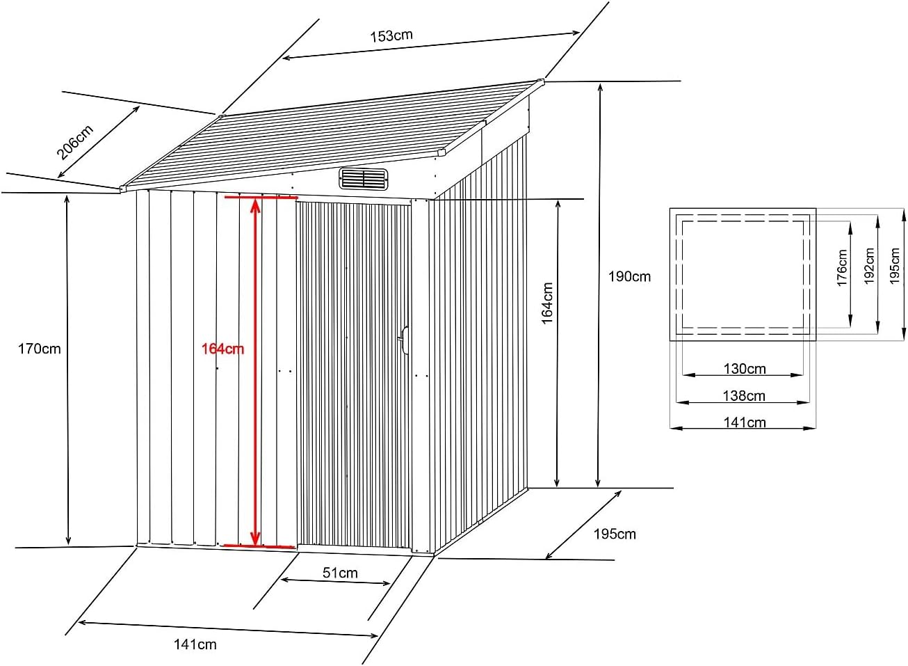 Vente-unique - Daxton série - abri de jardin adossé 3,15 m² acier galvanisé anthracite