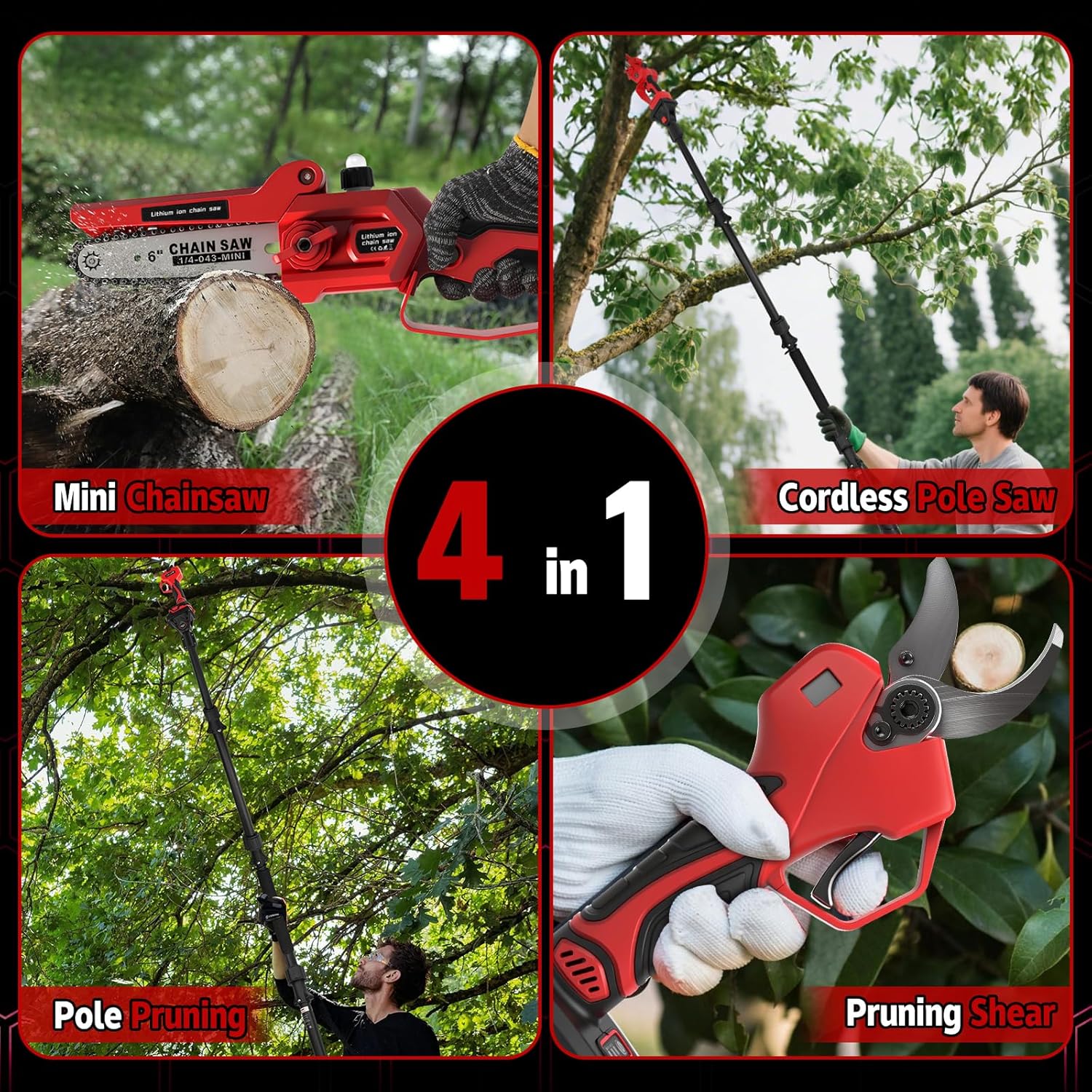 Panthem - mini élagueuse télescopique 4 en 1 - 4,1 m - moteur brushless, 2 batteries, sécateur 55 mm, compatible Makita 