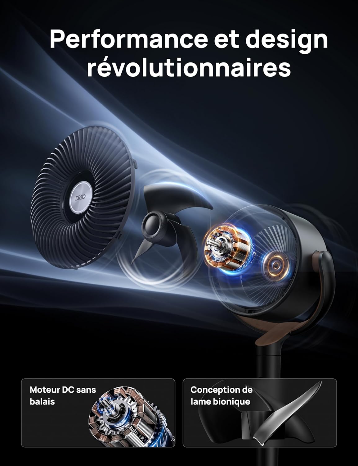 Dreo - ventilateur sur pied - 94-107 cm - 20 dB, oscillation 120°, portée 26 m