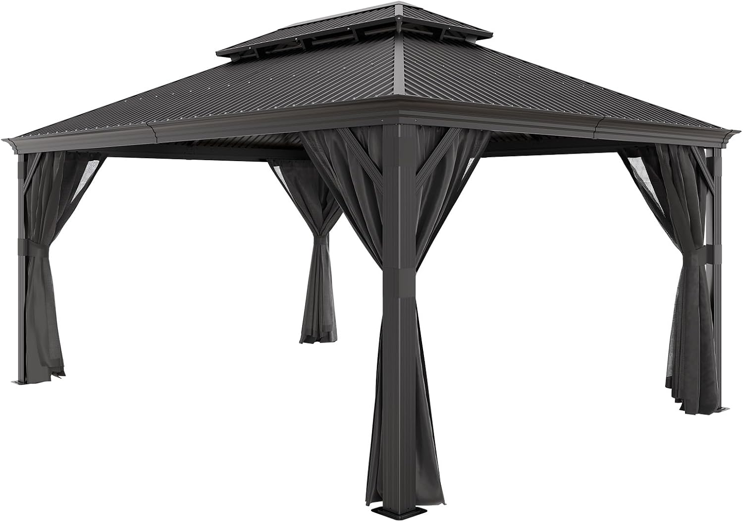 JUMMICO - Hardtop Pavillon - 3,65x4,85m - Étanche, double toit, stores, moustiquaires
