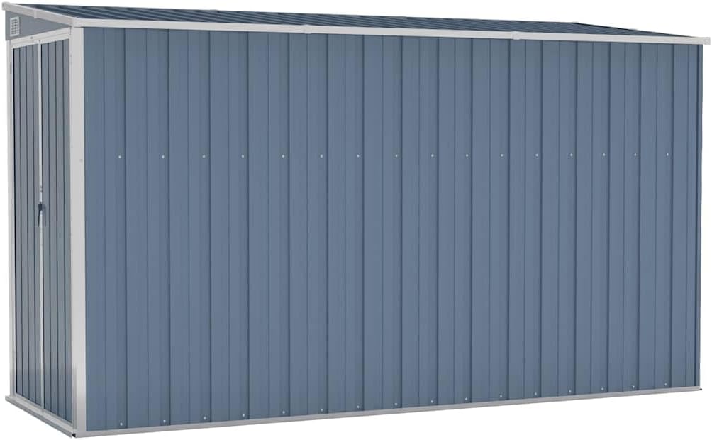 Abri de jardin mural gris 118x288x178 cm acier galvanisé, 40.02kg