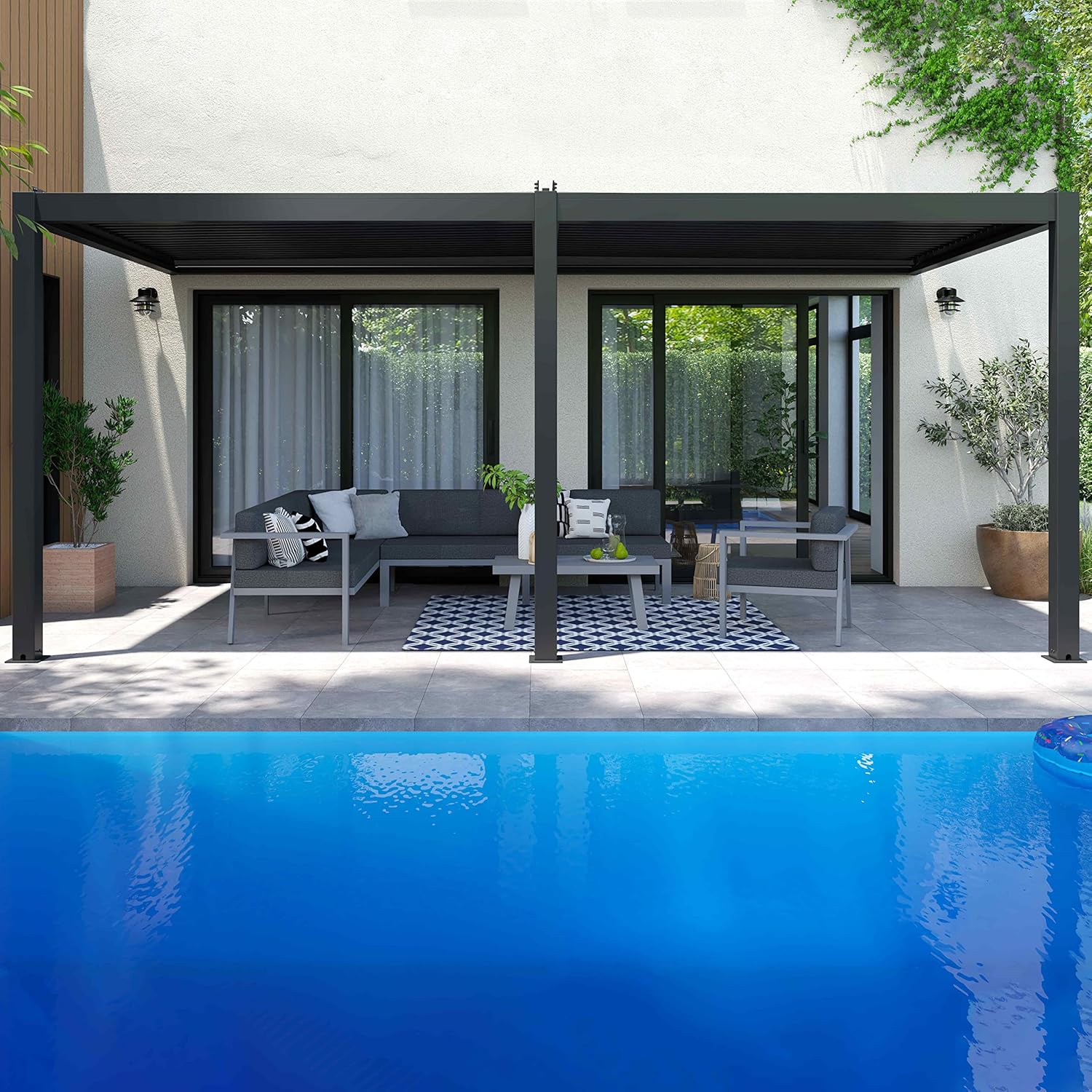 Oviala - Pergola bioclimatique autoportée - 3x6m - 4 stores gris