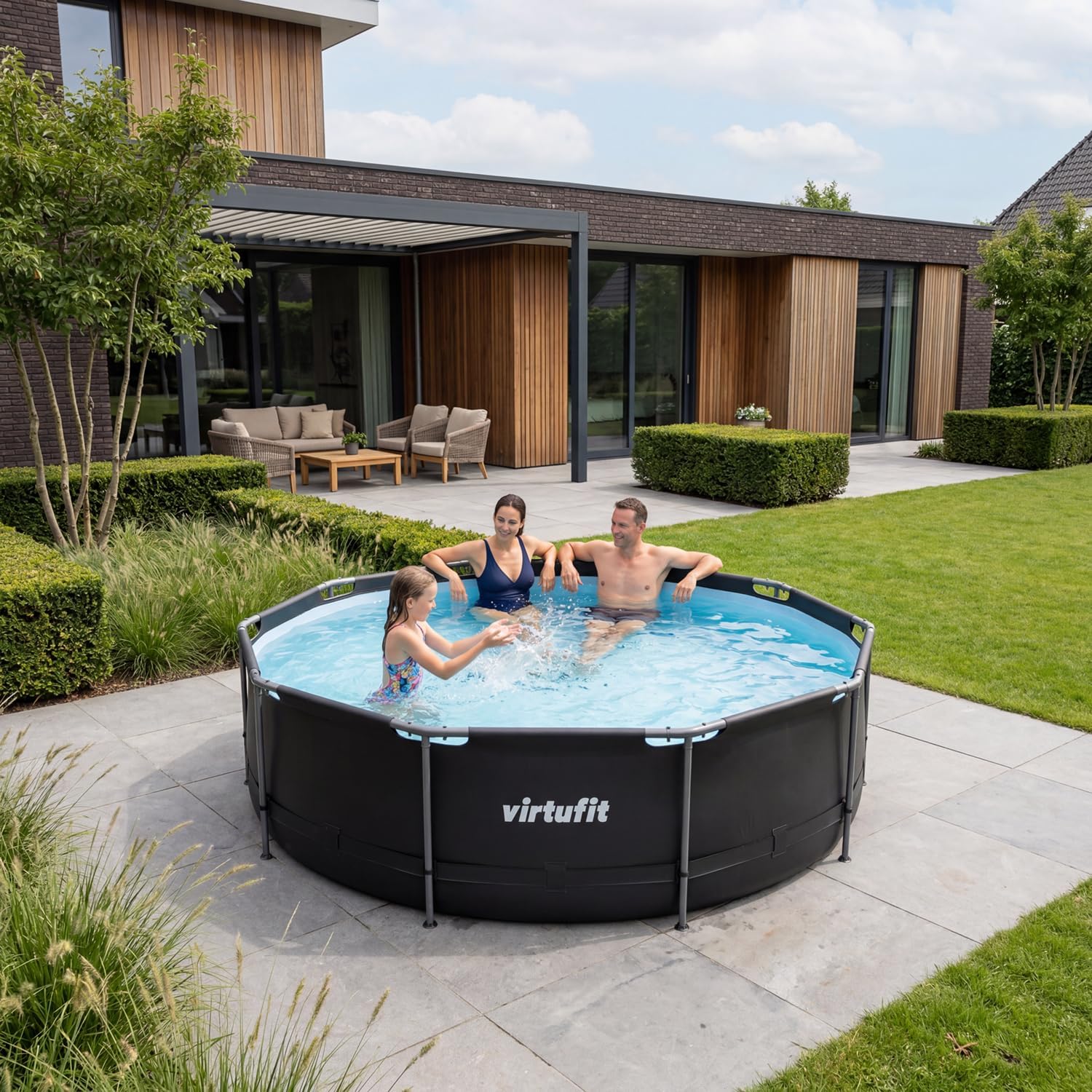 VirtuFit Piscine (Noir, Ø366 x 100 cm (INKL. Filterpumpe), Ronde)