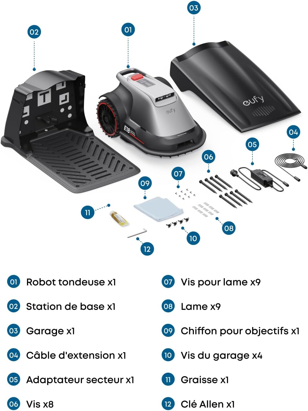 eufy - E18 - robot tondeuse, 1200m2, sans fil ni RTK, navigation intelligente, E18