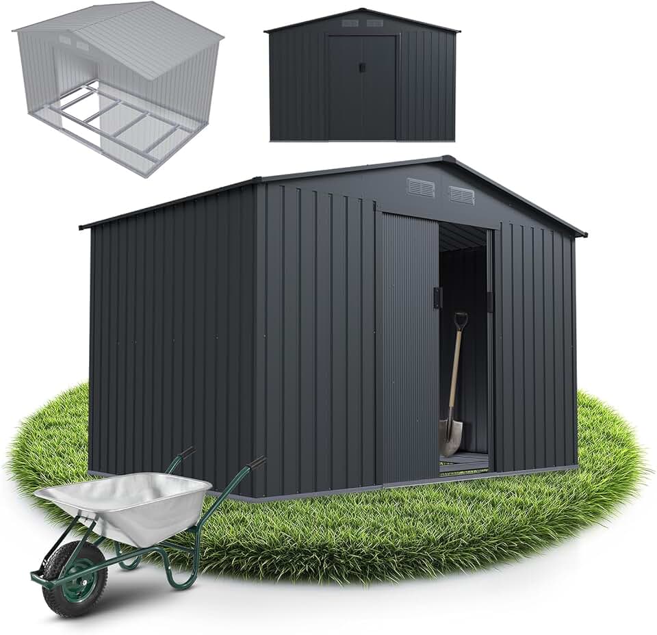 Juskys - abri métallique XL - spacieux, porte coulissante, cadre fondation