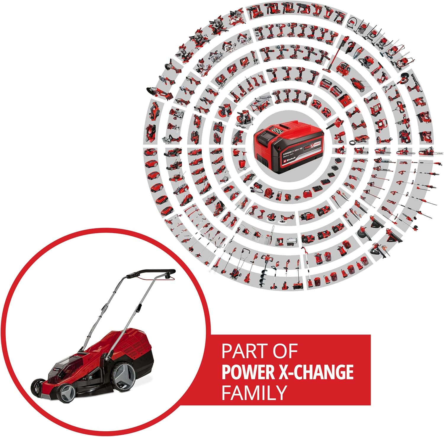 Einhell Tondeuse à Gazon sans Fil GE-CM 36/43 Li M-Solo PXC (36 V, Largeur de Coupe 43 cm, Jusqu’à 600 m², Moteur sans Charbon, Fonction Mulching, bac 63 L, Hauteur de Coupe 25-75 mm, sans Batterie)