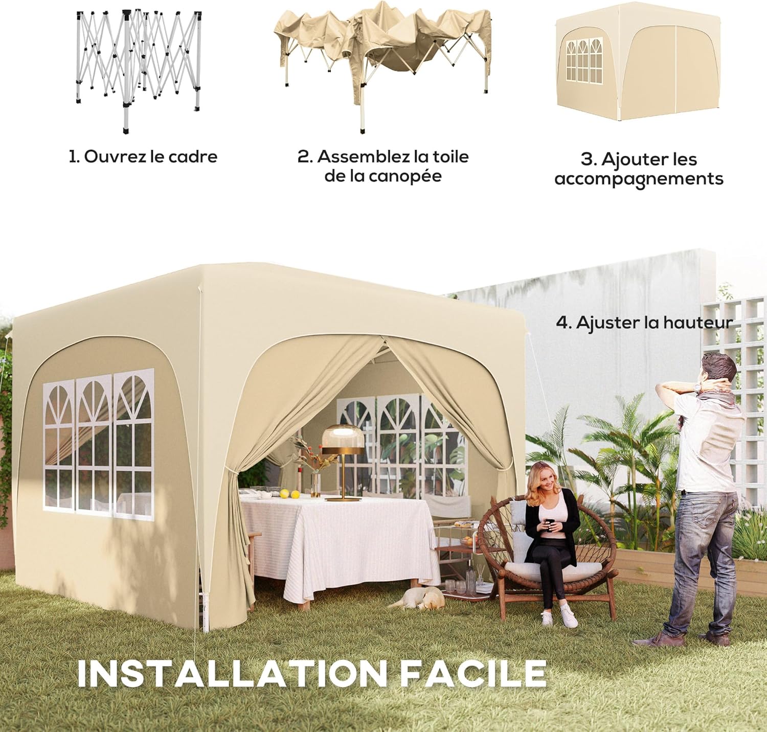 Outsunny - Tonnelle pliante 3x3 m - UPF50+, hauteur réglable, sac inclus