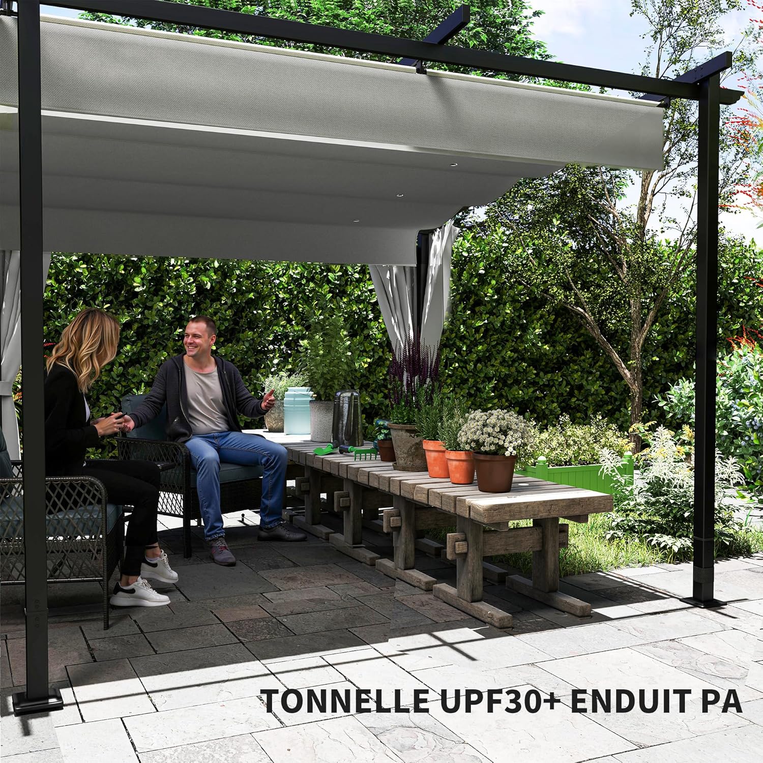 Outsunny - pergola rétractable - 3x6m - rideaux latéraux, UPF30+