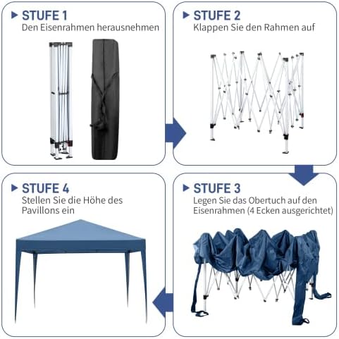 Bonnlo - Tonnelle de Jardin Pliante 3x3 - Imperméable, tente pop-up, sac de transport, auvent - Bleu - BONNLT3103