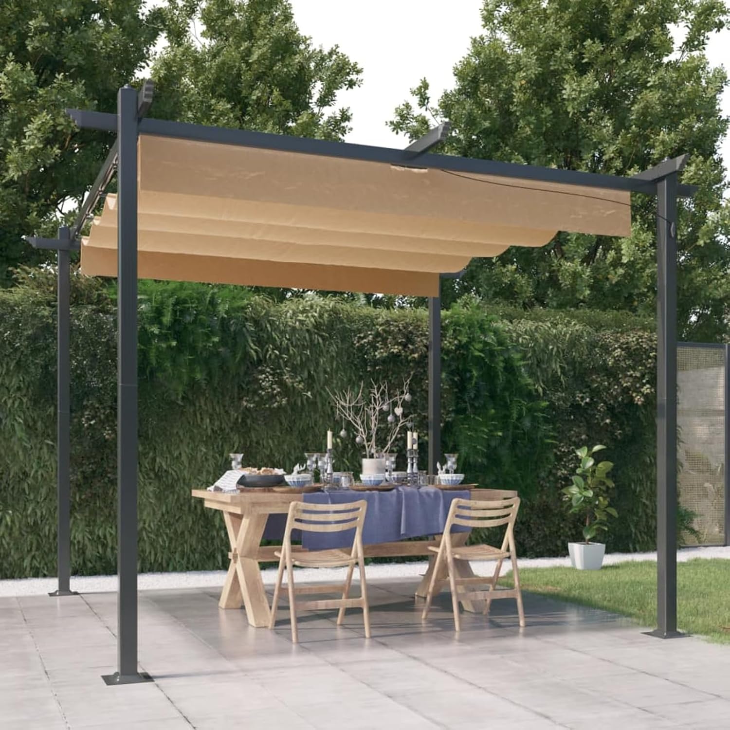 Homgoday - pergola extensible toit ouvrant - 3x3m - UV, jardin, taupe