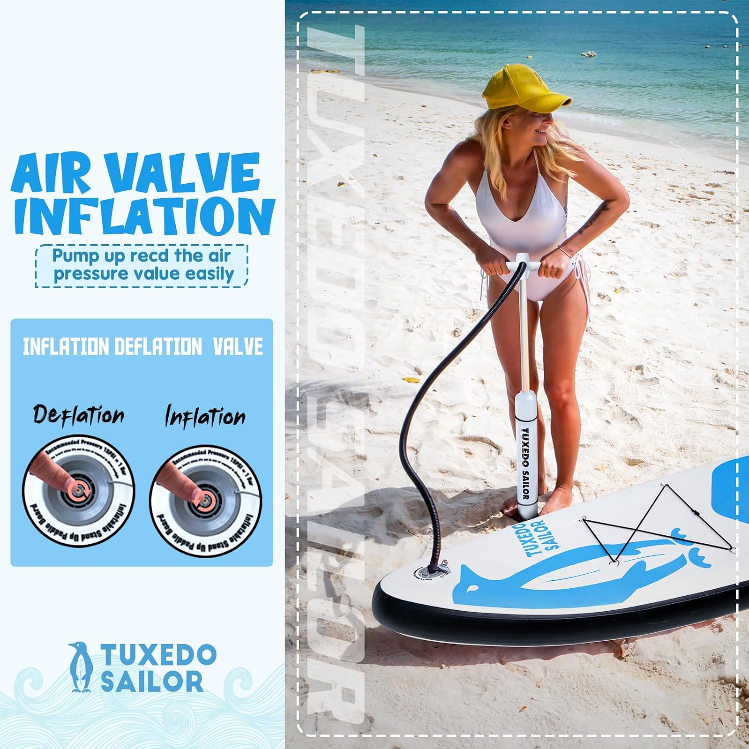 Tuxedo Sailor Paddle Gonflable Adulte, Planche de Stand Up Paddle Gonflable Sup Paddle Board Gonflable Planche à Pagaie Gonflable avec Accessoires Complets