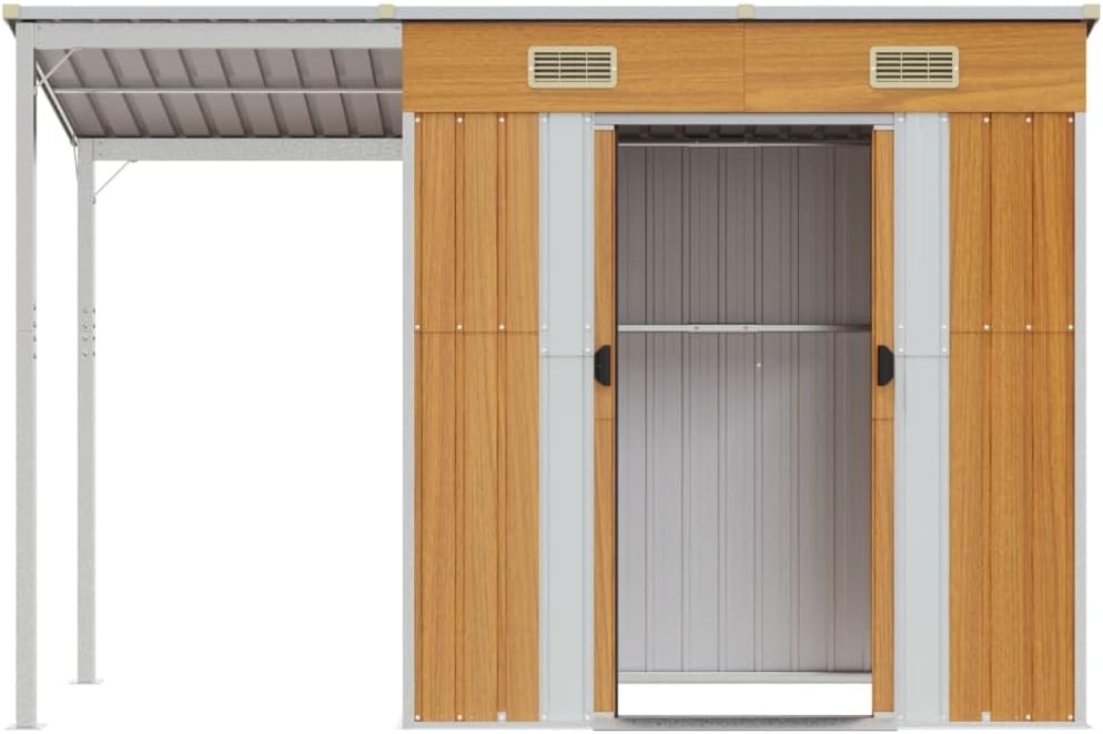 LAPOOH - Abri de Jardin toit prolongé 277x110,5x181cm marron clair