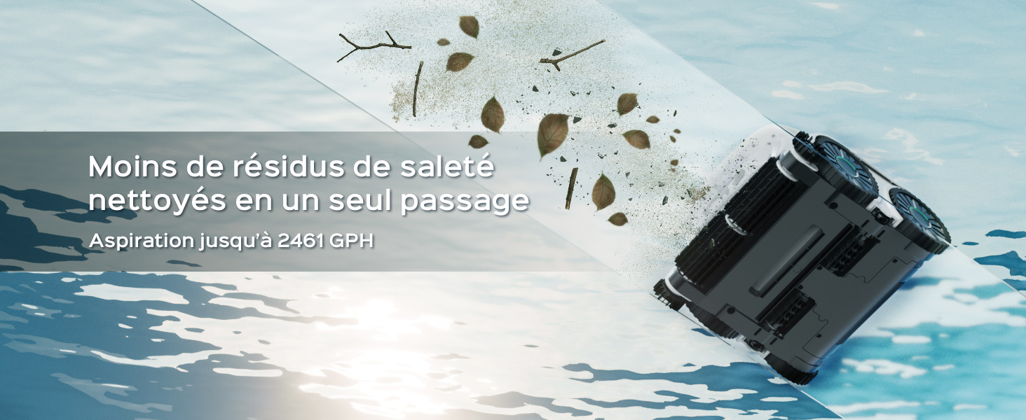 Le texte se lit comme suit : « Moins de résidus de savon nettoyés en un seul passage ». Appareil rectangulaire noir éclaboussant l'eau de mer, démontrant la fonctionnalité de nettoyage en milieu aquatique.