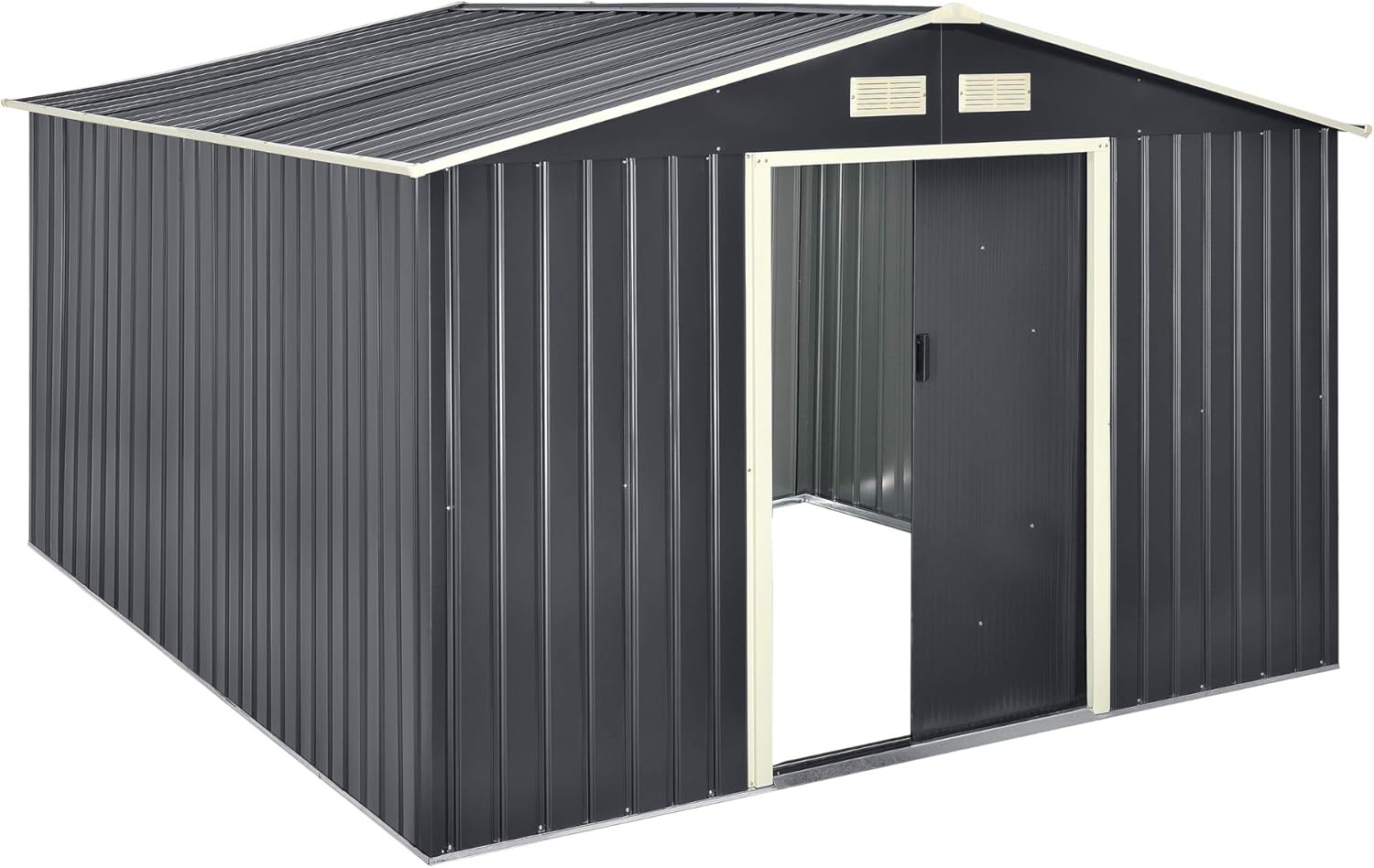 [en.casa] Abri de Jardin 15 m³ Robuste Cabane de Stockage Extérieur Cabane à Outils Toit à Pignon Tôles en Acier Galvanisées Gris Foncé