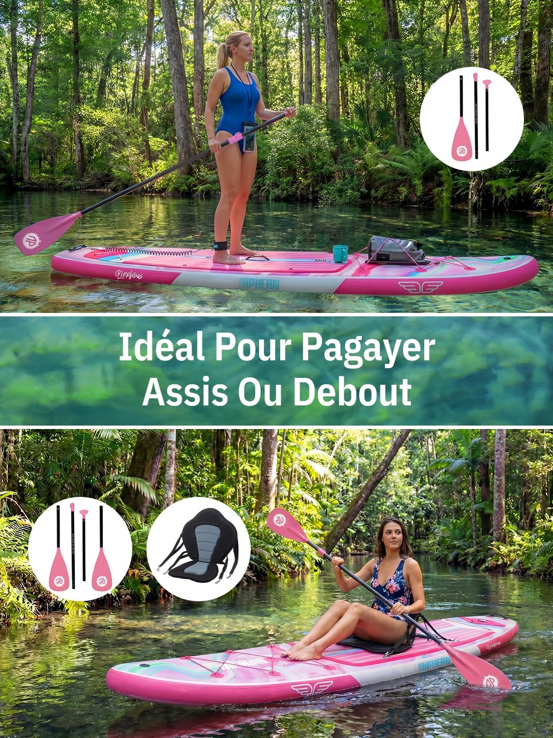 Niphean Extra Large Paddle Gonflable, Sup à 2+1 Personnes/Famille, Planches de Stand Up Paddle Gonflables avec (Idéal Débutant) Aileron Équilibré, Housse Étanche, Paddle Gonflable Adulte, Cadeaux