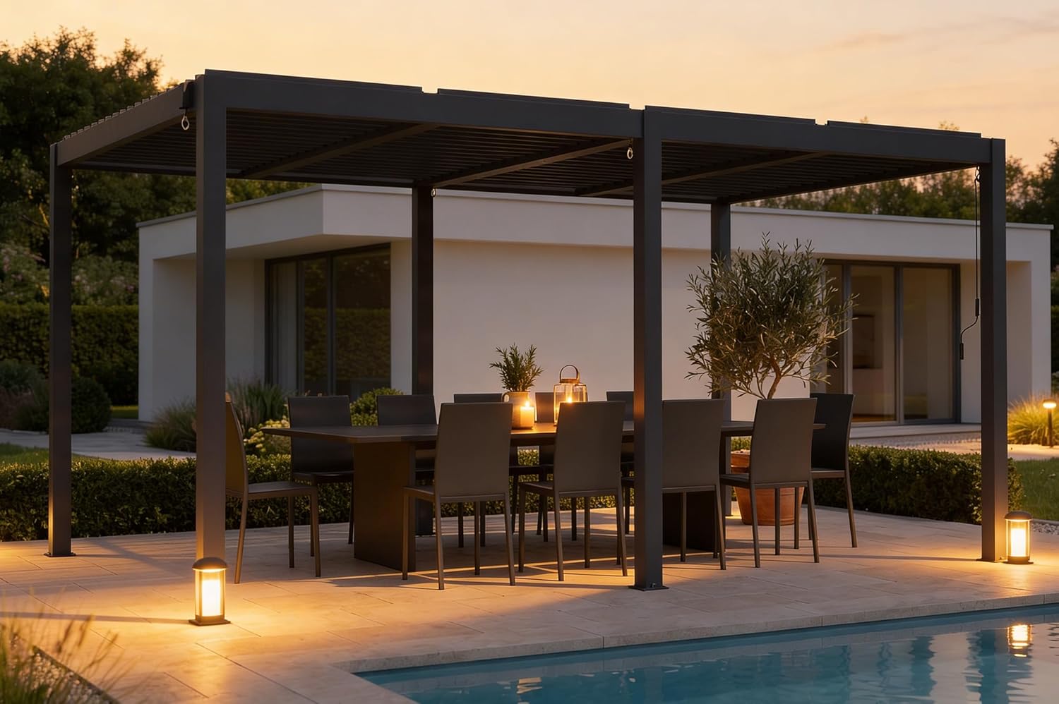 Cazeboo - Pergola bioclimatique autoportée 5x3m aluminium gris AGOSTA