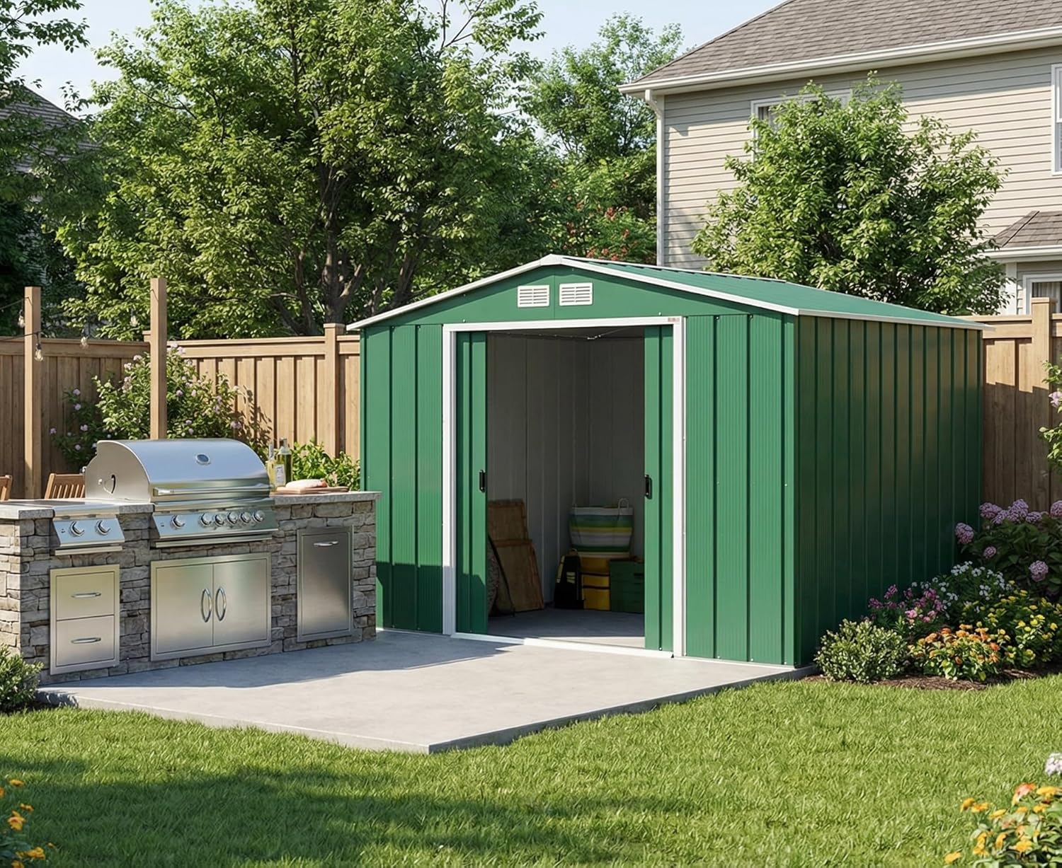 Duramax - ECO 10x8 - 7,28m² - Abri métal renforcé, toit acier vert