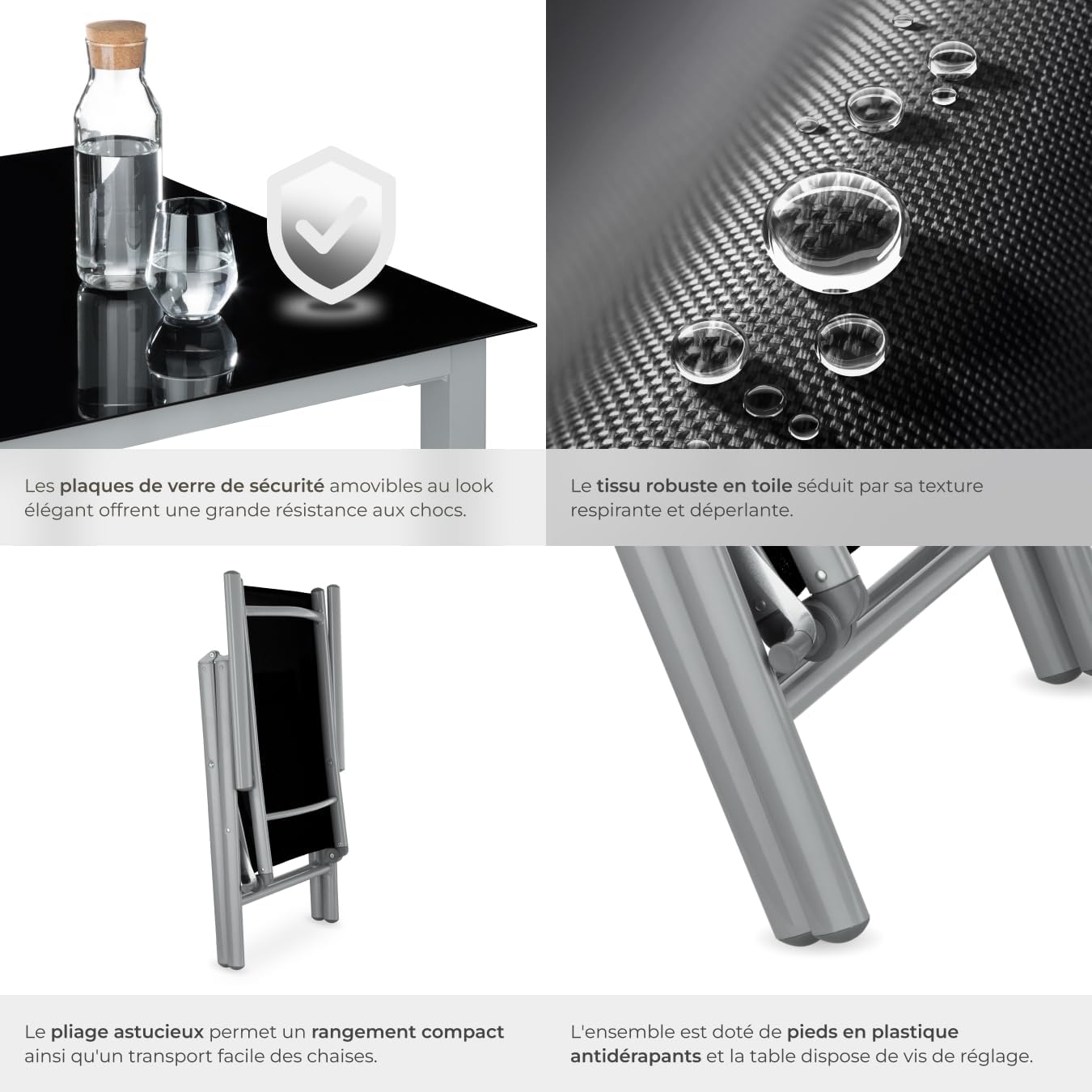 tectake - salon de jardin aluminium 6 chaises pliables, table, entretien facile
