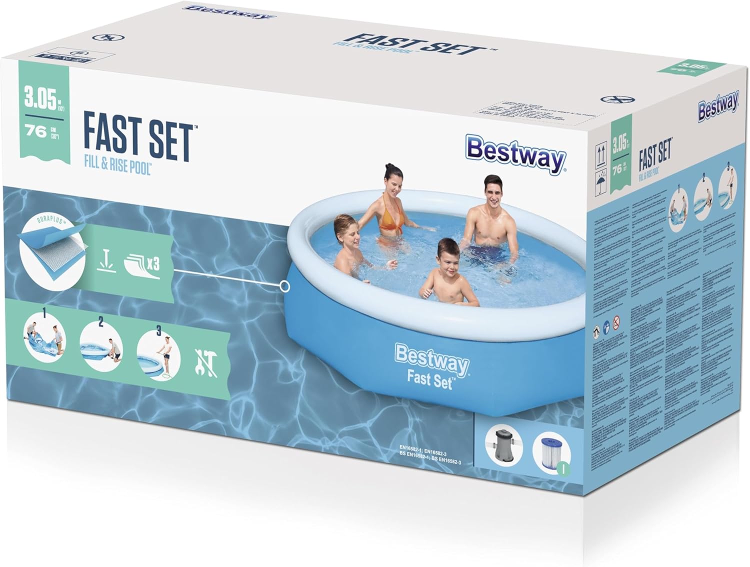 Bestway 57270 Piscine Hors Sol Fast Set Ronde Diamètreètre 305 X 76 cm, Filtre à Cartouche