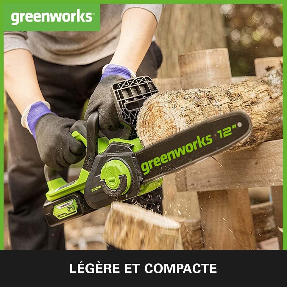 Greenworks GD24CS30 Tronçonneuse à Batterie avec Moteur Sans Balais, Longueur Guide-Chaîne 30cm, Vitesse Chaîne 7,8m/s, Graisseur Automatique, Anti-rebond SANS Batterie 24V Ni Chargeur, Garantie 3 Ans