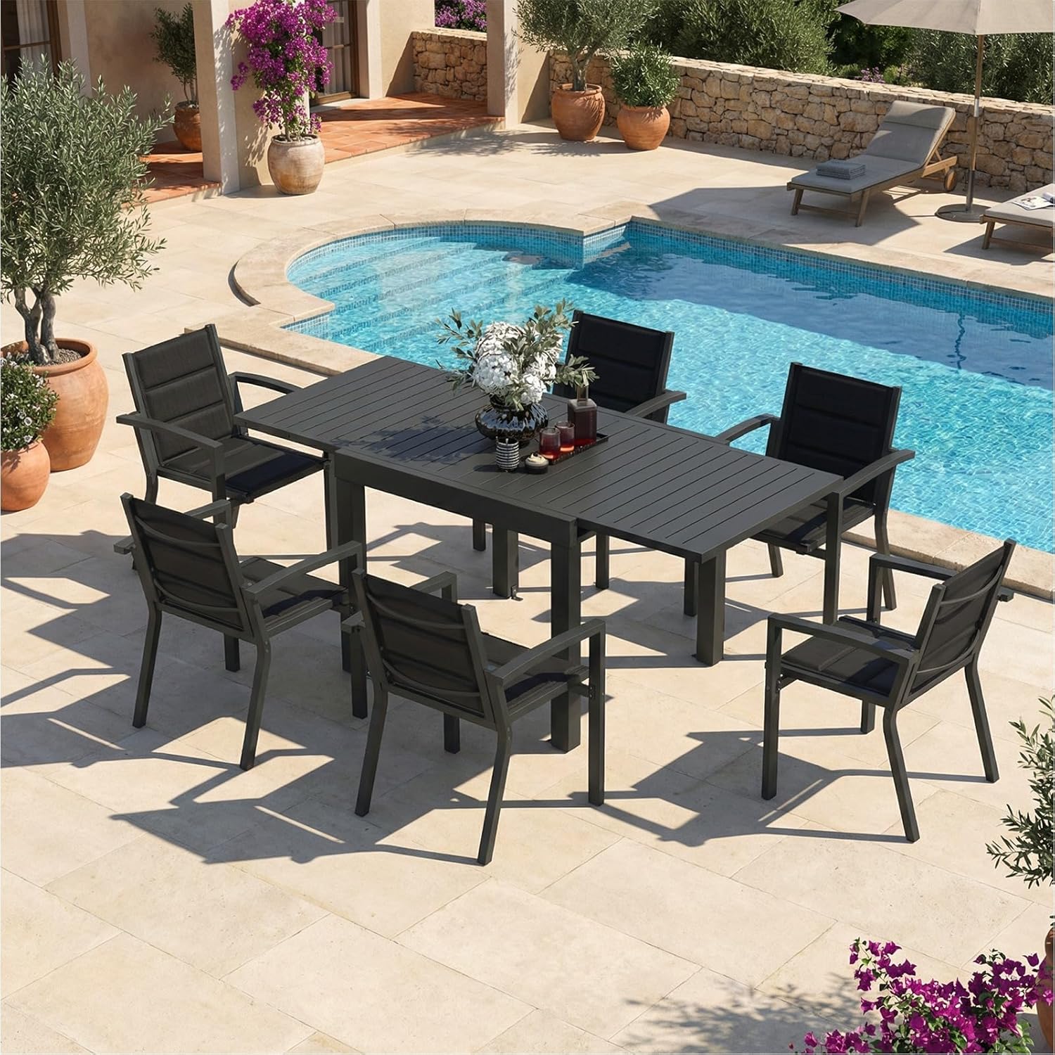 Devoko - Table extensible aluminium - 80/160x80x75 cm - Résistante, gris