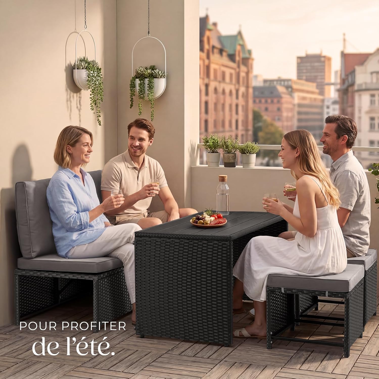 tectake - salon de jardin 2en1 modulable 4 places - table, banc, extérieur