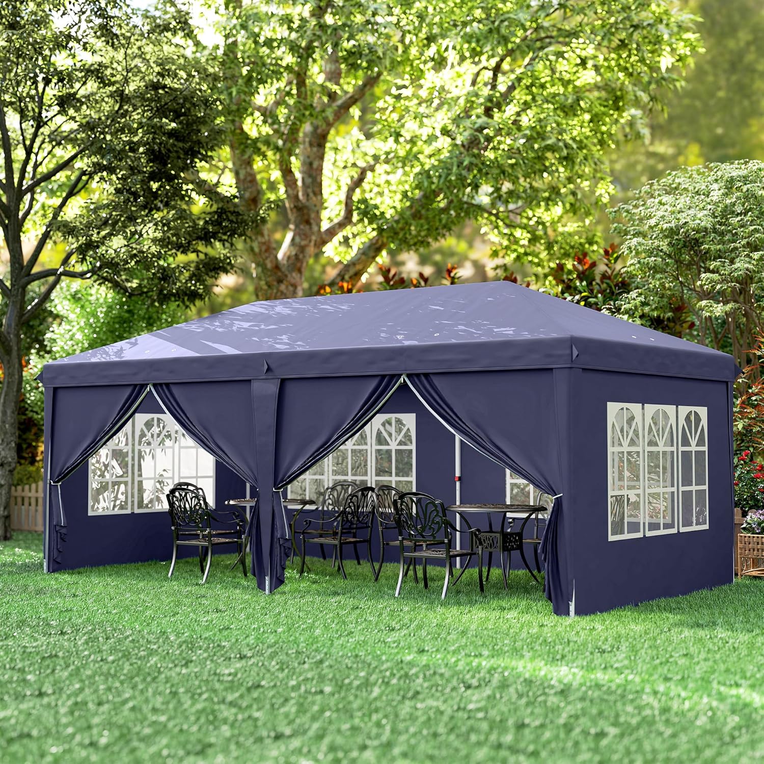 Outsunny Tonnelle de Jardin 3x6m Barnum Pliant avec Côtés Amovibles - Tente de Réception Structure en Acier Renforcée - Abri de Jardin Pop-up pour Mariage, Fête et Marché, Sac de Transport, Bleu