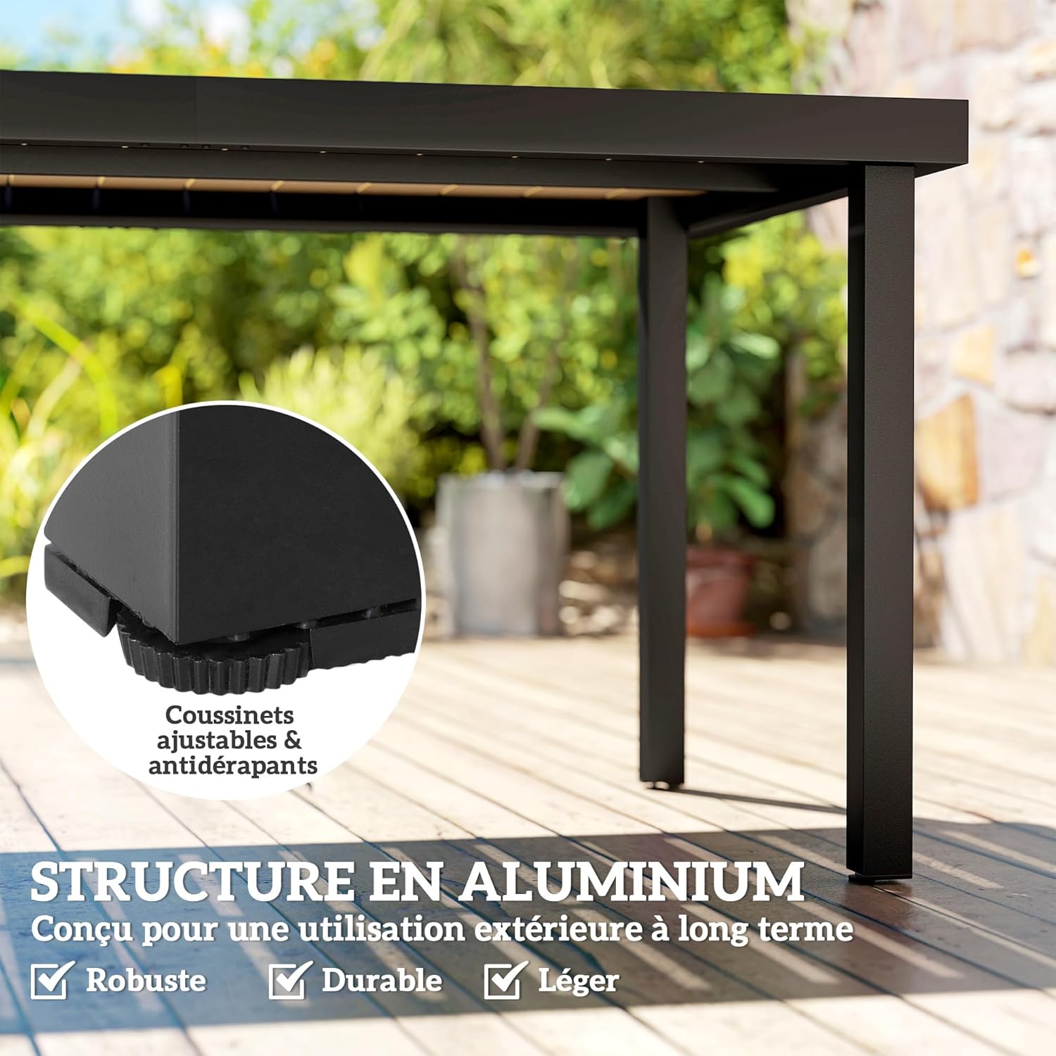 Outsunny – Table de jardin pour 8, 190x90x74 cm, aluminium, bois naturel
