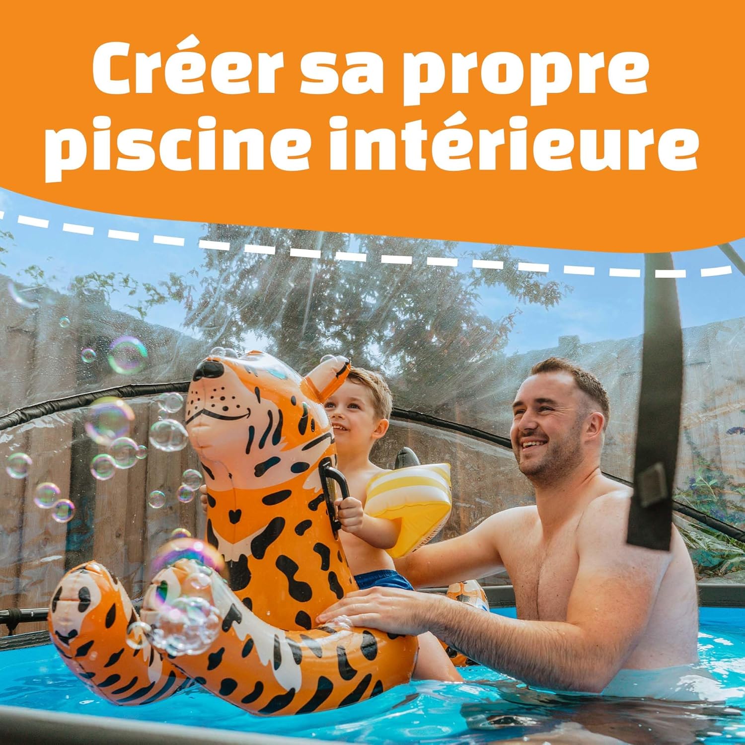 EXIT Toys Dôme Piscine Hors Sol Rond ø 450 cm Universel – Compatible Intex Bestway – Eau Plus Propre et Plus Chaude – Abri Repliable – Transparent