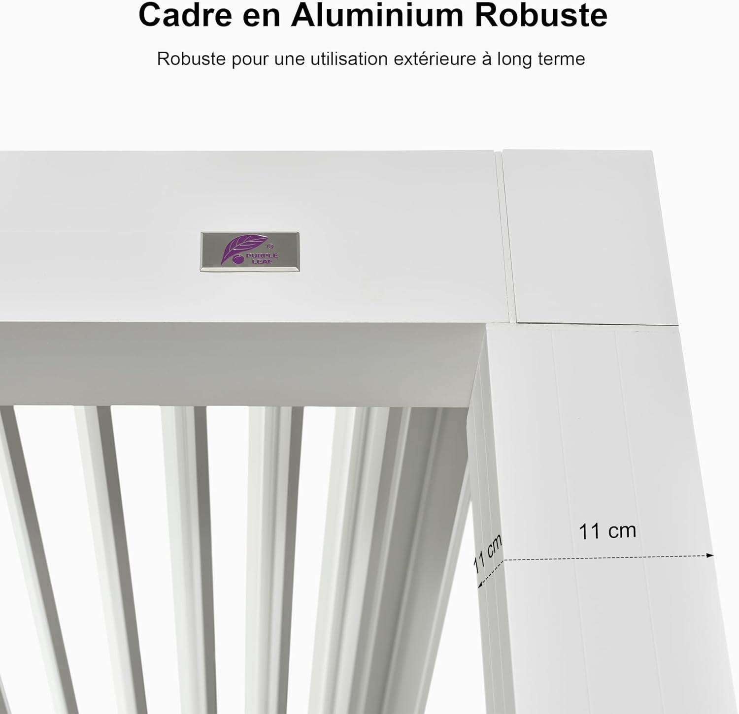 PURPLE LEAF - Pergola bioclimatique 4,24x3m - alu, LED, gouttières, blanc