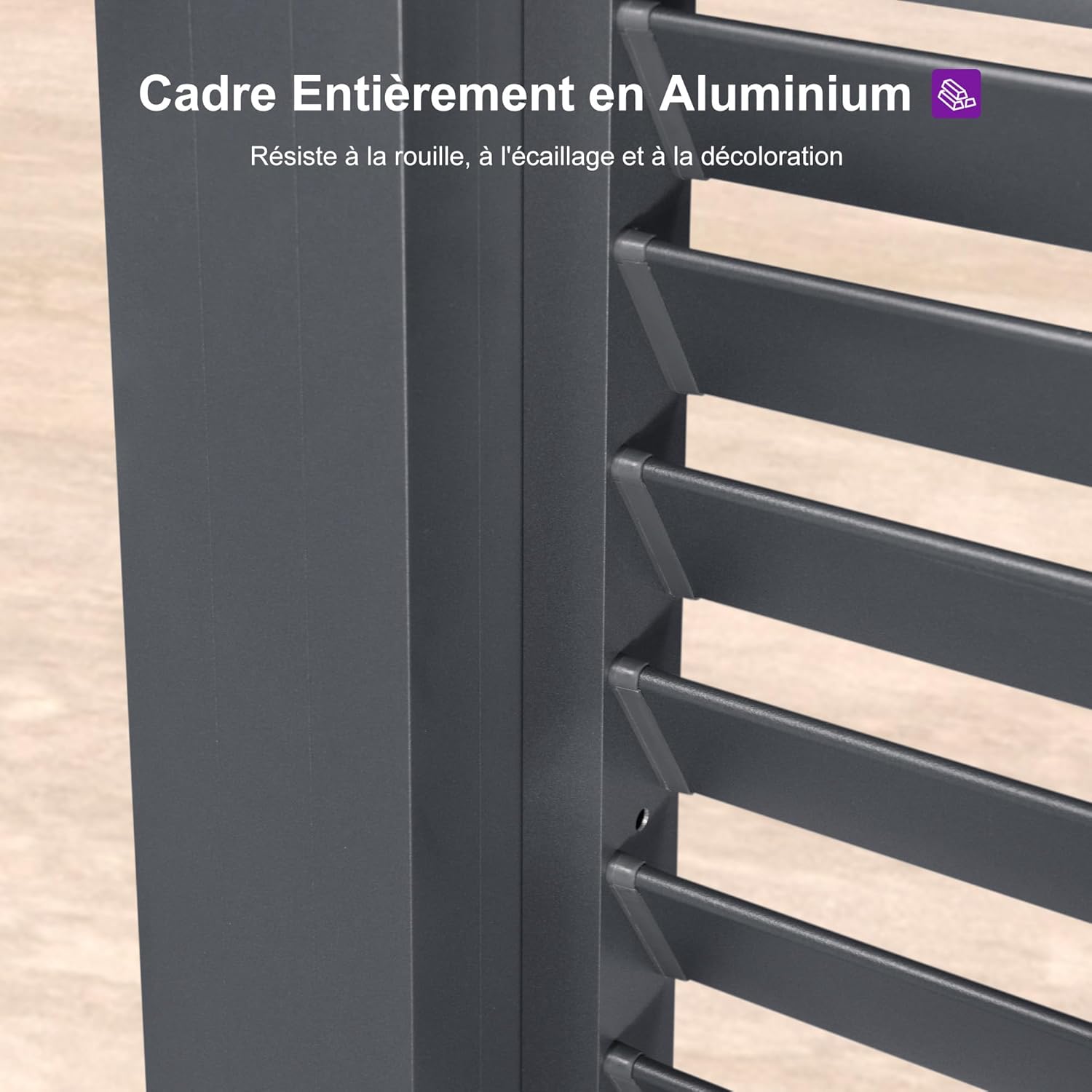 PURPLE LEAF - pergola bioclimatique - 4,24x3,3m - alu, persienne fixes, gris
