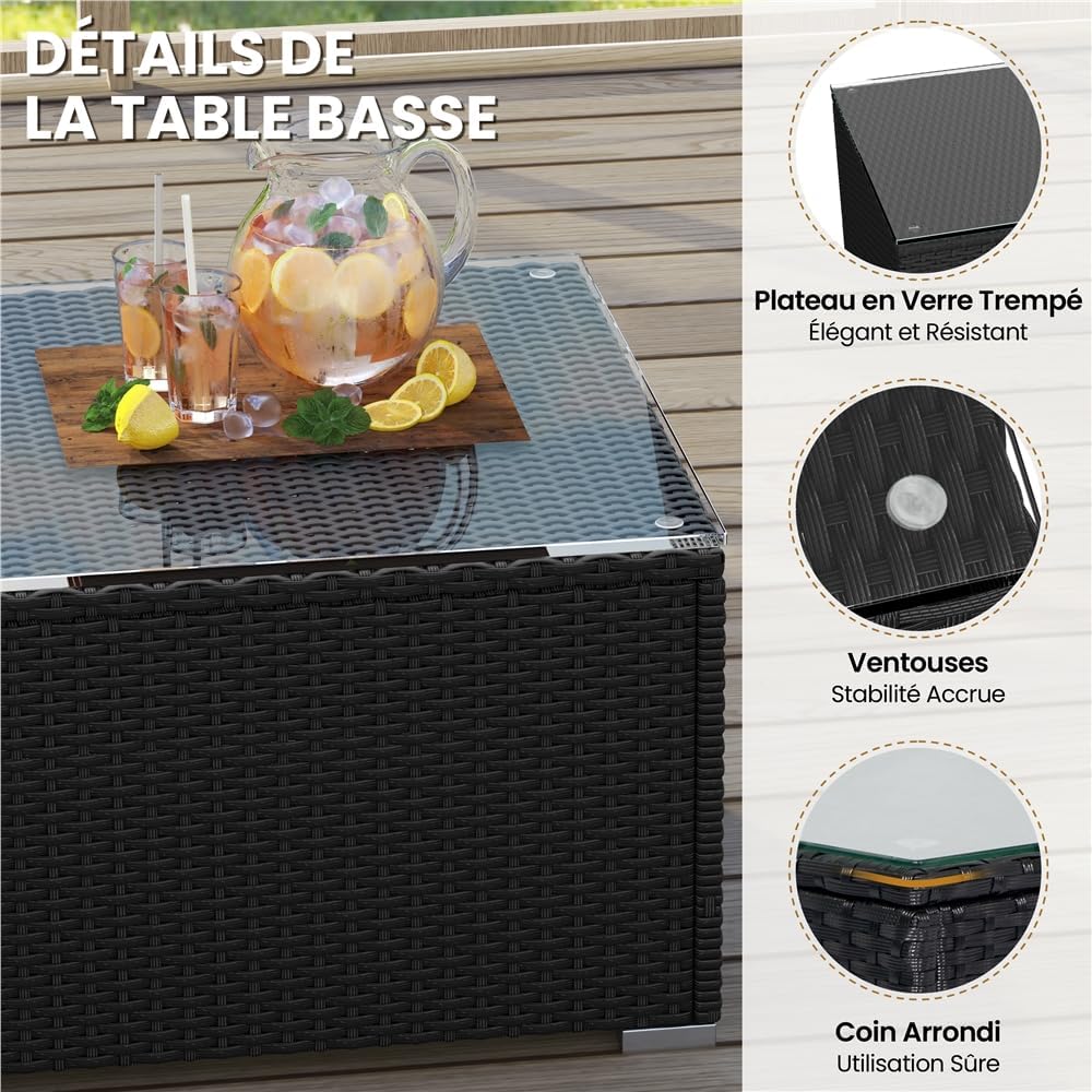 Yaheetech - salon de jardin 4 personnes, polyrotin, modulable, 5 pièces